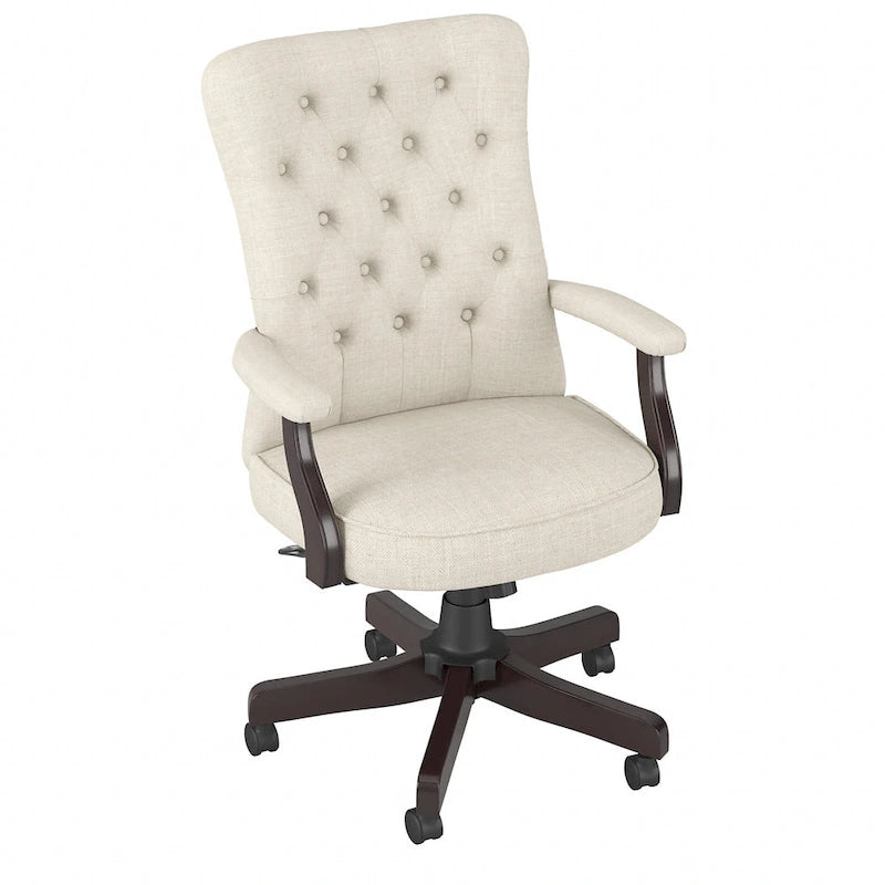 Sedia da ufficio con schienale alto e trapuntato, colore crema/bianco antico – Tessuto e pelle, 1 persona