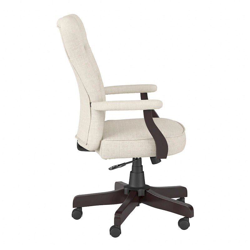 Sedia da ufficio con schienale alto e trapuntato, colore crema/bianco antico – Tessuto e pelle, 1 persona