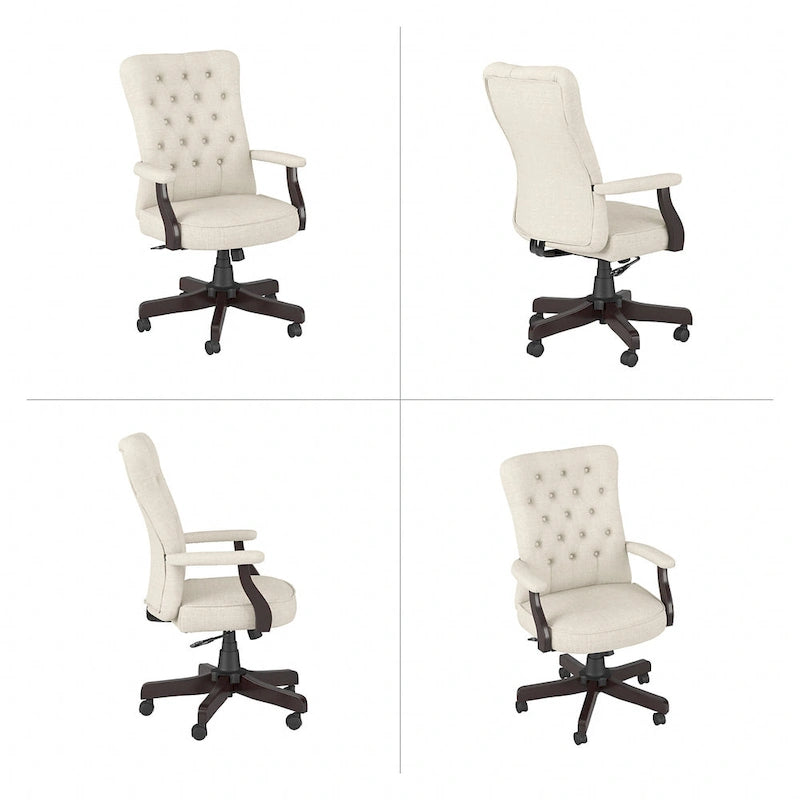 Sedia da ufficio con schienale alto e trapuntato, colore crema/bianco antico – Tessuto e pelle, 1 persona