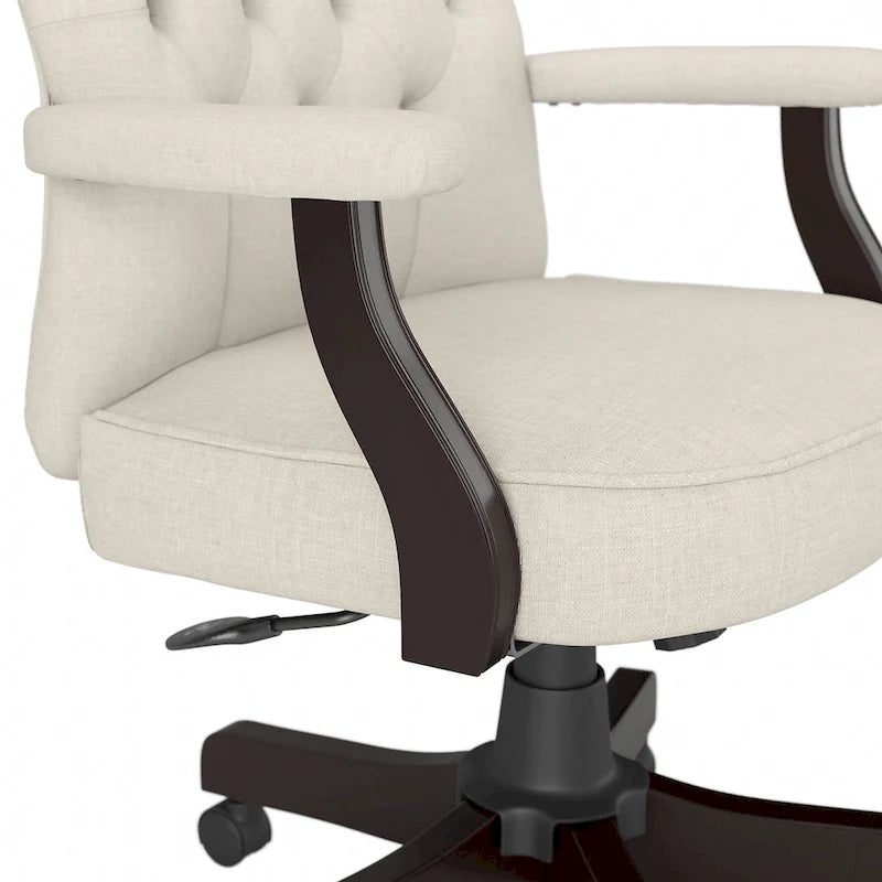 Sedia da ufficio con schienale alto e trapuntato, colore crema/bianco antico – Tessuto e pelle, 1 persona